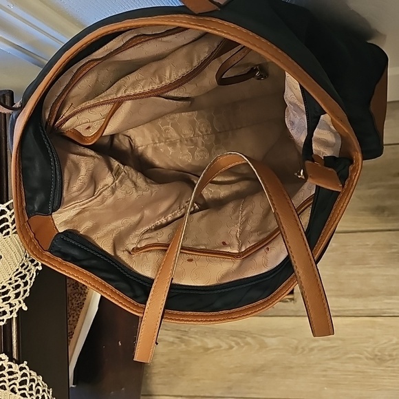 Michael Kors Kempton Blue Nylon Tote Bag with Brown Leather Trim and Gold Trim - Picture 8 of 13